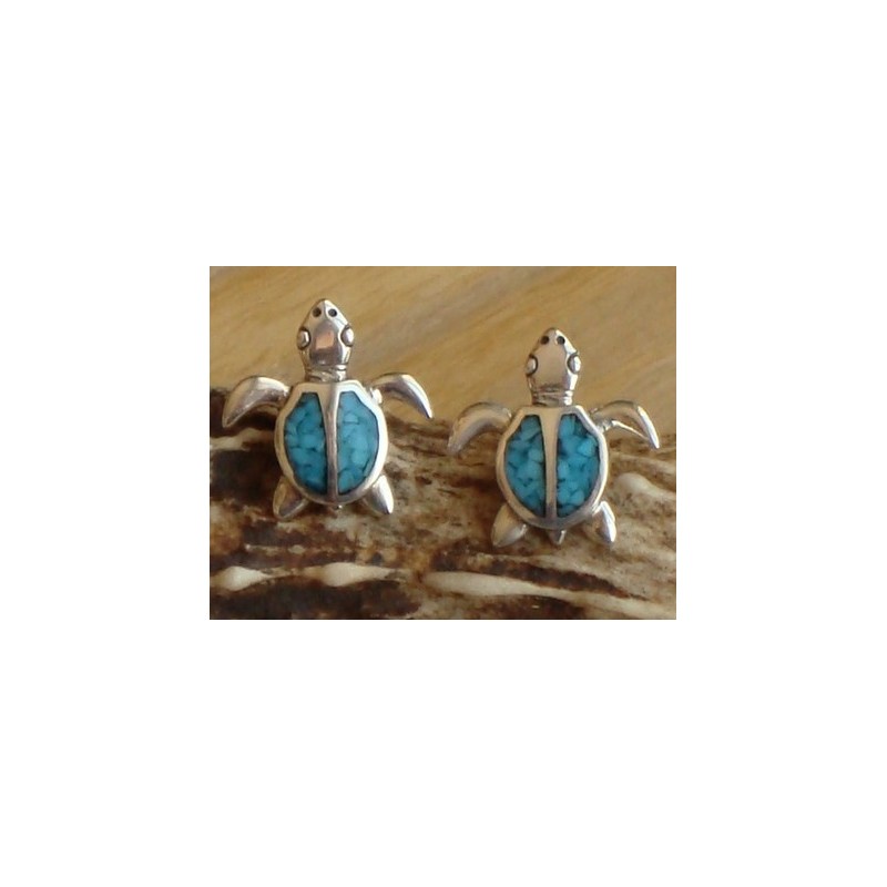 Boucles d'oreilles tortues en argent et turquoise