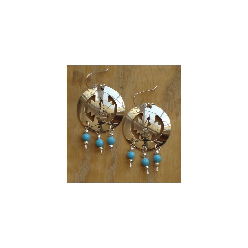 Boucles d'oreilles navajo Kokopelli en argent et  turquoises.