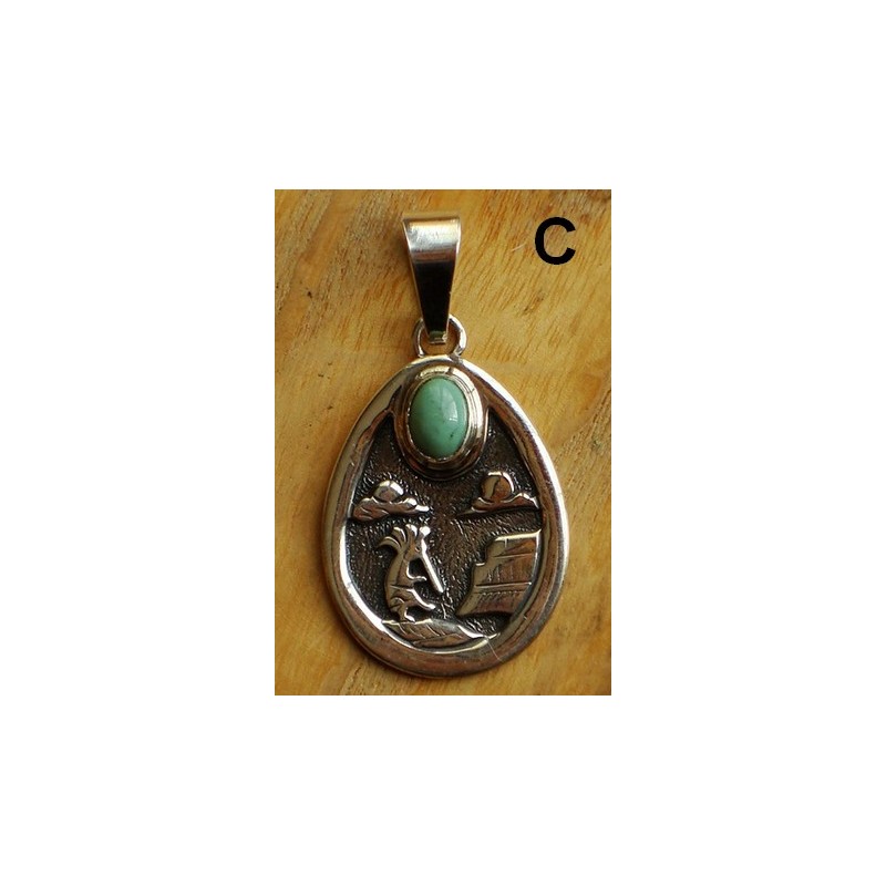 Médaillon navajo en argent et turquoise représentant Kokopelli