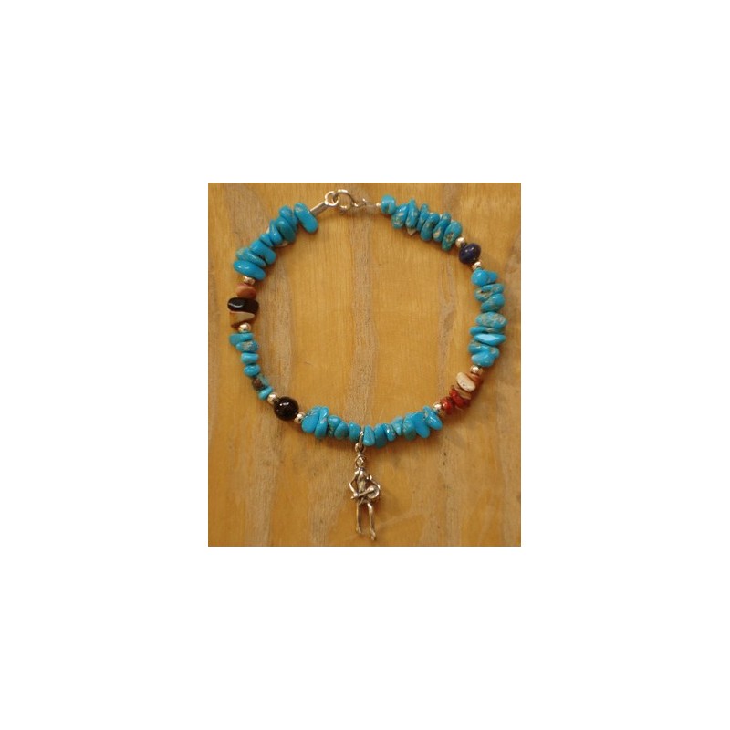Bracelet navajo en turquoises et pendentif indien en argent.