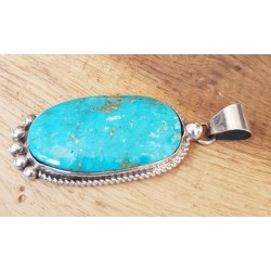 Grand médaillon navajo en argent et  turquoise bleu